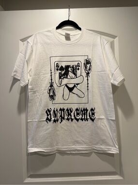 Supreme White Tee with Black Graphic Playing-Card Motif